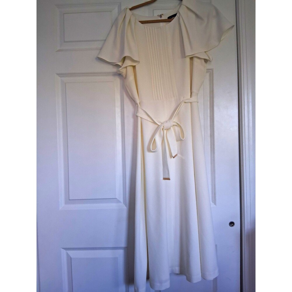 Tommy Hilfiger White Dress A-Line Round Neck Belted Size 12